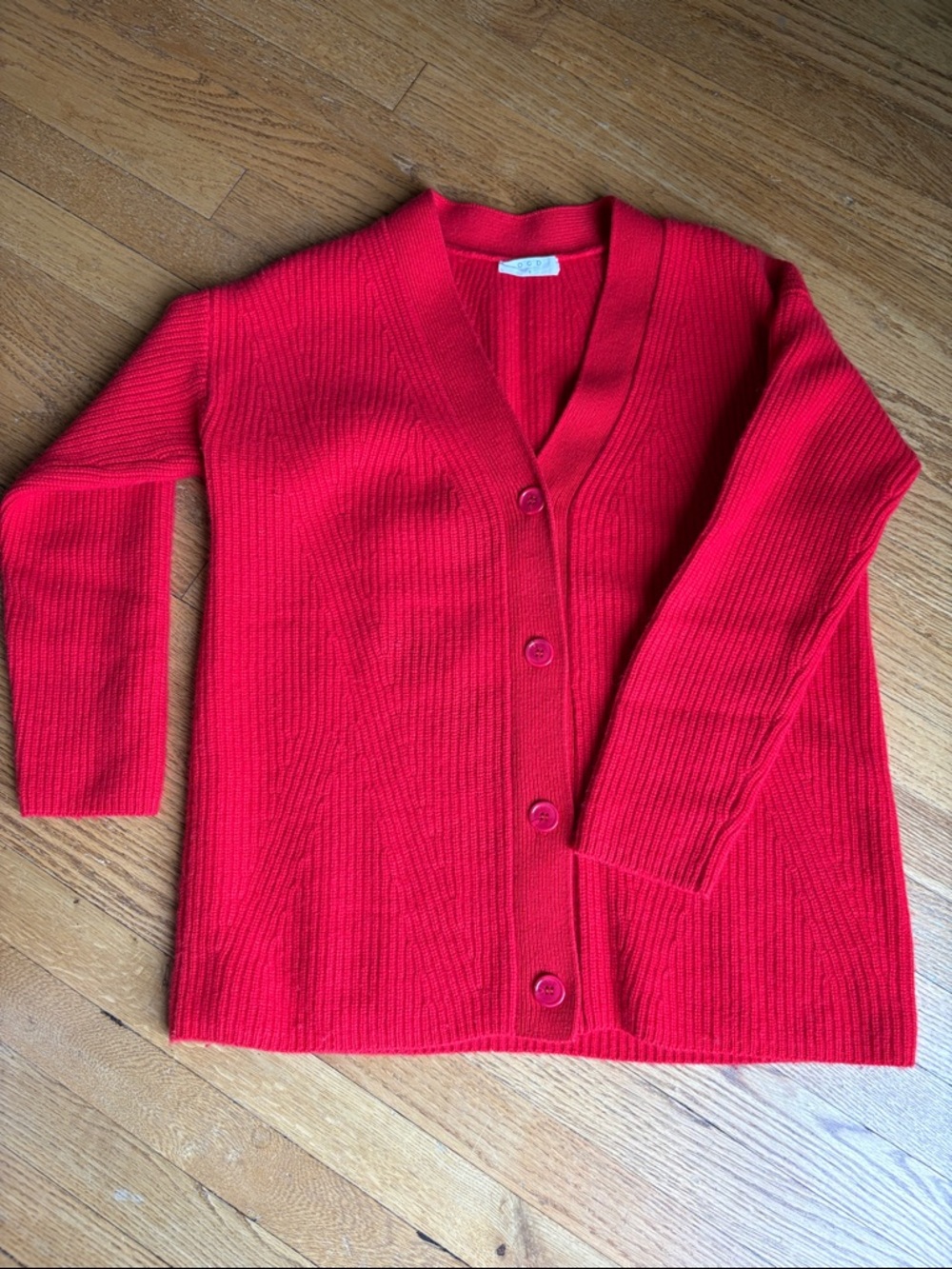 One Grey Day Women's Red V-Neck Button-Front Ribbed Cardigan